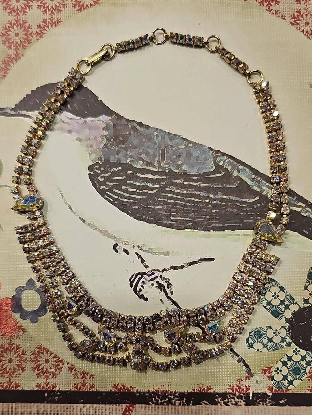 Signed 1950s Jay Kel Original Aurora Borealis Rhinestone Bridal Grad Necklace